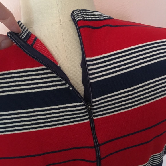 VTG 60 70 MOD Tie Waist Top Red Blue Stripes - Picture 9 of 16